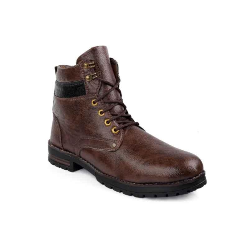 Woakers WK-025-BRN Leather Steel Toe Brown Work Safety Boots, Size: 10