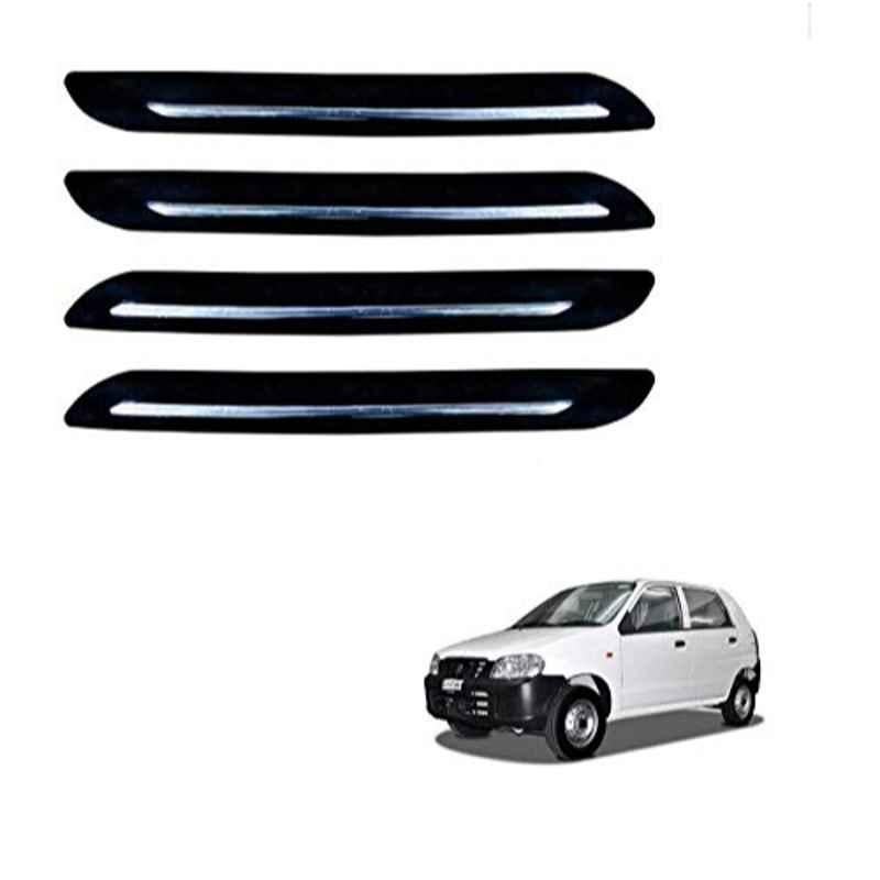 Kozdiko 4 Pcs PVC Black Car Bumper Protector Set with Chrome Strip for Maruti Suzuki Alto