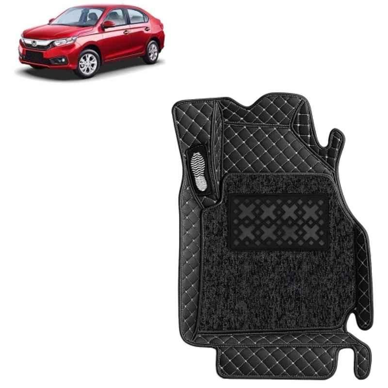 Kingsway 3 Pcs Premium 7D 100% Waterproof & Washable PU Leatherette Classic Black Car Floor Mat Set for Honda Amaze Manual 2018 to 2020 All Model