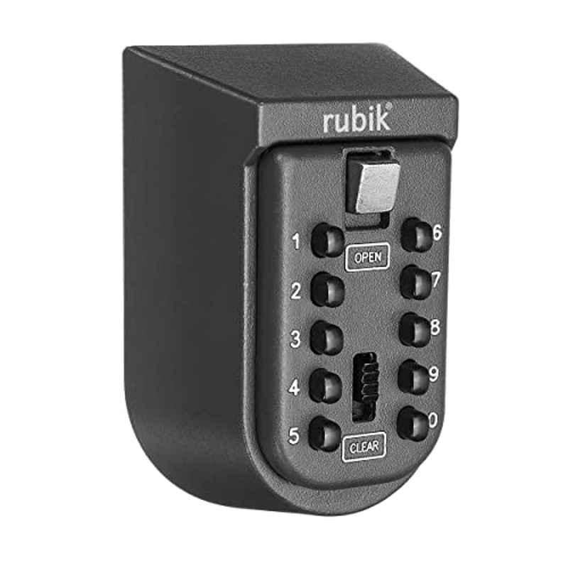 Rubik 4.8x6.5x10.5cm Rubber Black Key Storage Safe Box with 10-Digits Code Combination Password