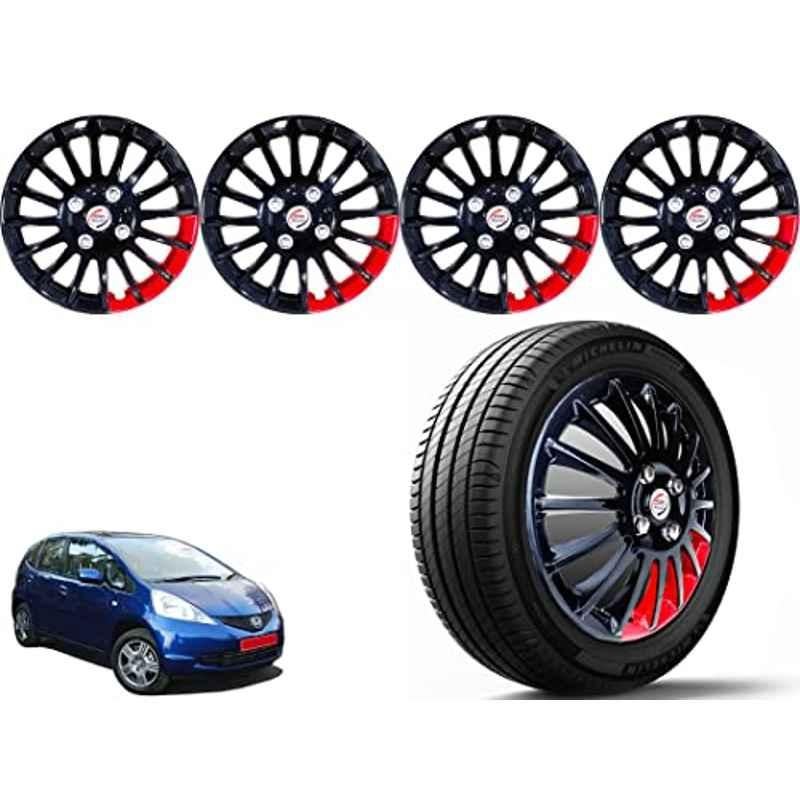 Auto Pearl 4 Pcs 14 inch Polypropylene Black & Red Press Type Car Wheel Cover Set with Retention Ring for Honda Jazz 2009-2014 E