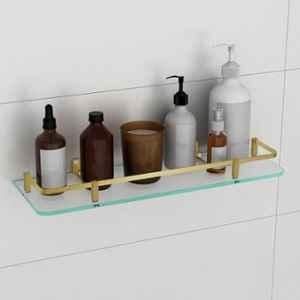 Plantex Premium Frosted Glass Shelf for Bathroom/Kitchen/Living Room with Brass Railings and Brackets Bathroom Accessories Antique Brass 18x6