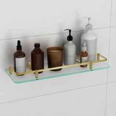 Plantex Premium Frosted Glass Shelf for Bathroom/Kitchen/Living Room with Brass Railings and Brackets Bathroom Accessories Antique Brass 18x6