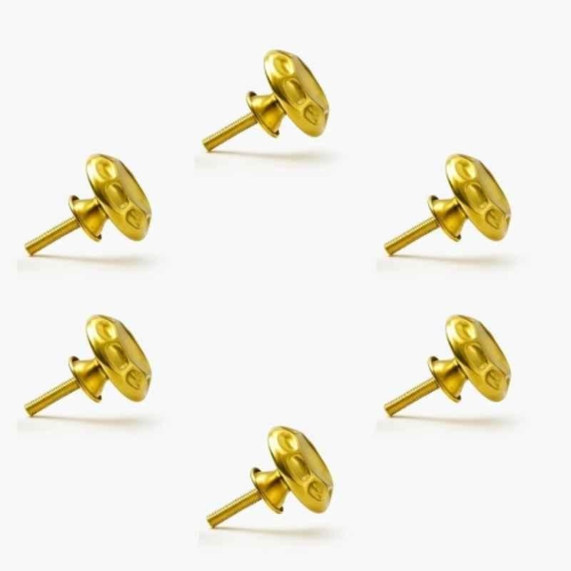 Mix & Match Crown 40mm Brass Golden Round Handmade Cabinet Knob for Wardrobe, Drawer & Cupboard (Pack of 6)
