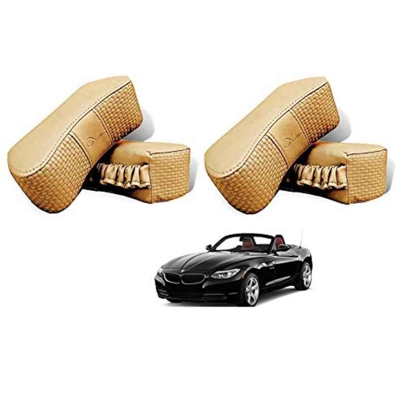 Kozdiko 4 Pcs CV Designer Beige Leatherite Neck Rest Car Cushion Pillow Set for BMW Z4