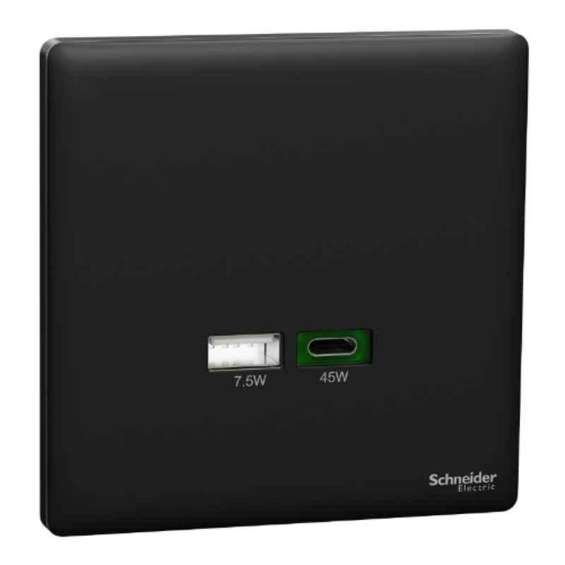 Schneider Electric Unica X 45W Jet Black Type A+C USB Charger Socket, NUX32ACQUSB_JB