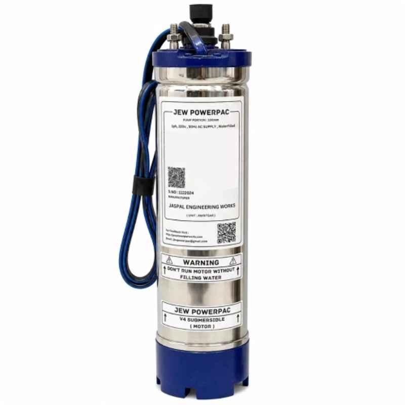 Jew Powerpac 3HP 9 Stage Single Phase Copper Water Filled Submersible Pump, POWER03-09