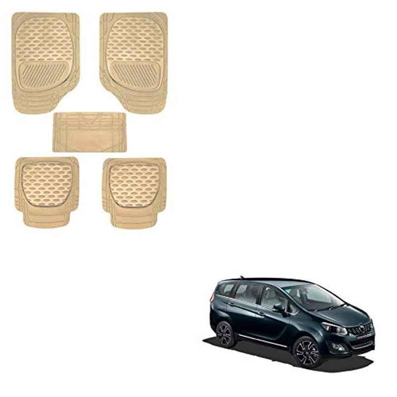 Kozdiko 6255 5 Pcs Rubber & PVC Beige Car Foot Mat Set for Mahindra Old Scorpio