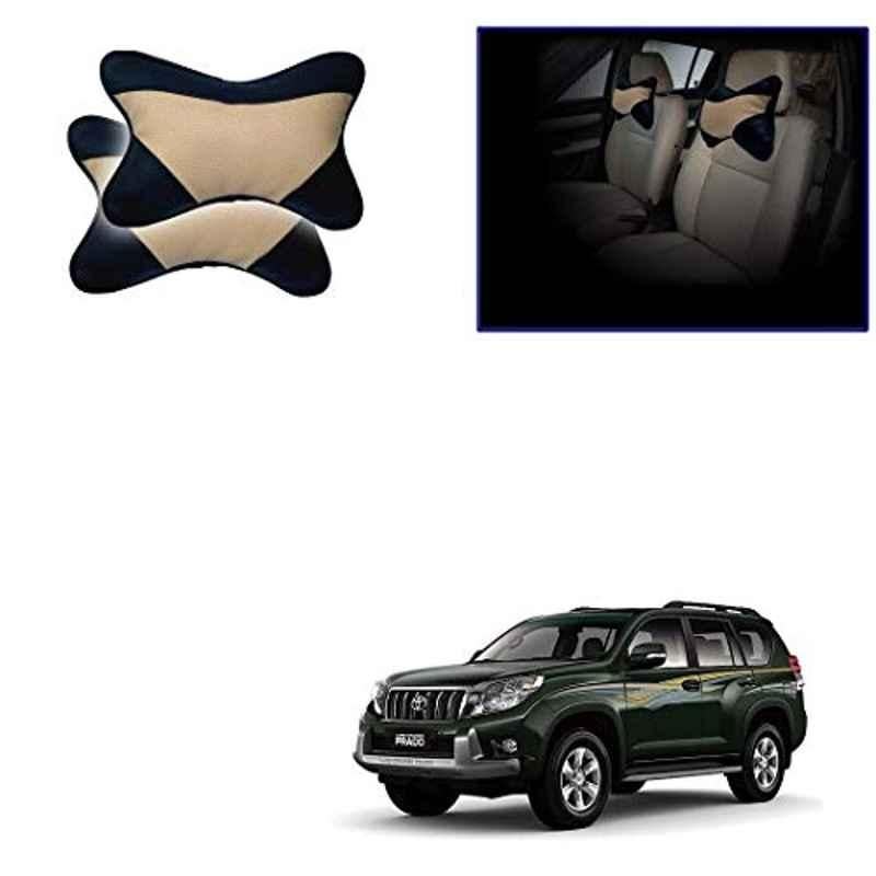 Kozdiko 2 Pcs Memory Foam Beige & Black Car Neck Rest Cushion Pillow Set for Toyota Land Cruiser Prado