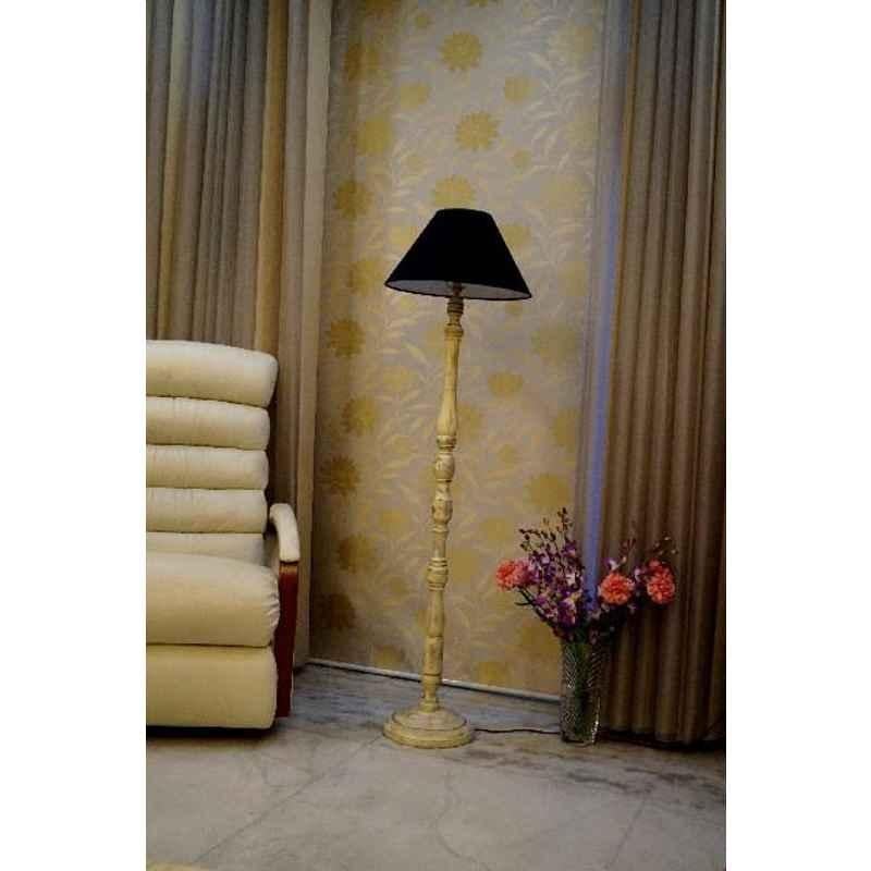 Tucasa White Mango Wood Floor Lamp with Black Conical Polycotton Shade, WF-145