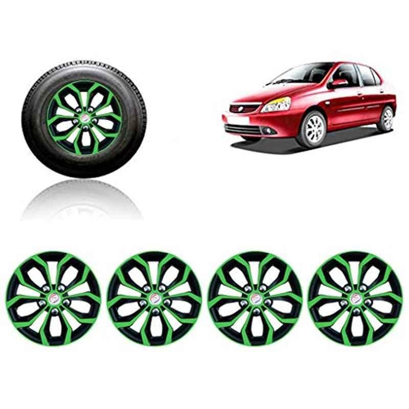 Auto Pearl 4 Pcs 14 inch ABS Green & Black Car Wheel Cover Set for TATA Indigo