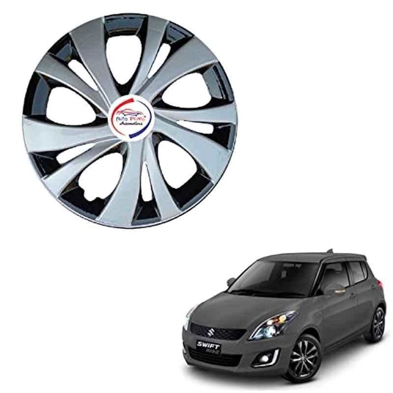 Auto Pearl 4 Pcs 14 inch ABS Silver & Black ER33 Hubcap Wheel Cover Set with Retention Ring for Maruti Suzuki Swift Type 2
