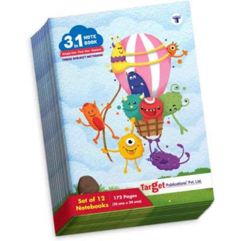 Target Publications Regular 172 Pages Multicolour Ruled Single & Four Line 3 in 1 Notebook (Pack of 12)