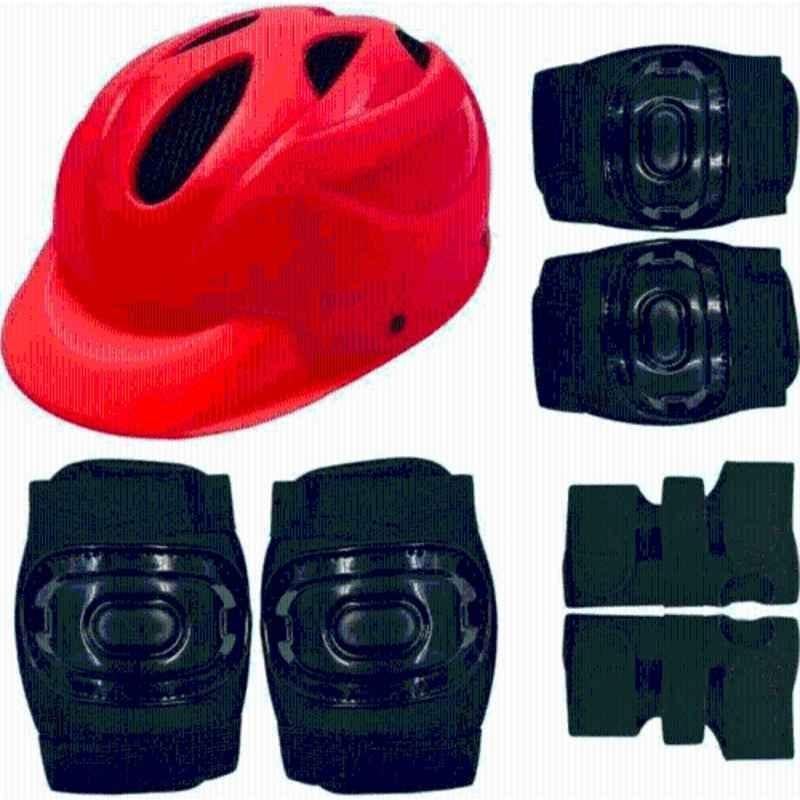 STYRKR Plastic & EVA Foam Red & Black Kids Safety Kit for Cycling & Skating with Helmet-87 Skating Kit