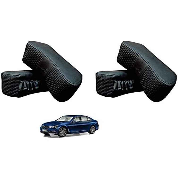 Kozdiko 4 Pcs CV Designer Black Leatherite Neck Rest Car Cushion Pillow Set for BMW 7 Series