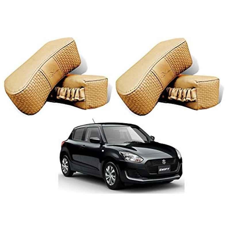 Kozdiko 4 Pcs CV Designer Beige Leatherite Neck Rest Car Cushion Pillow Set for Maruti Suzuki Swift 2018