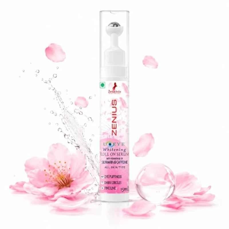 Zenius India 15ml Under-Eye Whitening Roll On Serum with Vitamin C, Aloevera, Cucumber Extract & Botanical Hyaluronic Acid for Eye Puffiness, Dark Circle & Fine Line