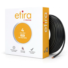 Polycab Etira 4 Sqmm 90m Black Single Core FR Multistrand PVC Copper Insulated Unsheathed Industrial Cable