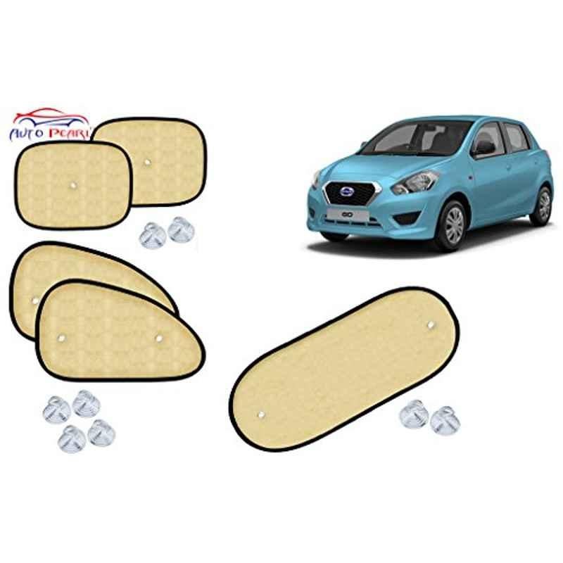 Auto Pearl 5 Pcs PVC & Mesh Beige Window & Rear Sun Shade Set for Datsun GO