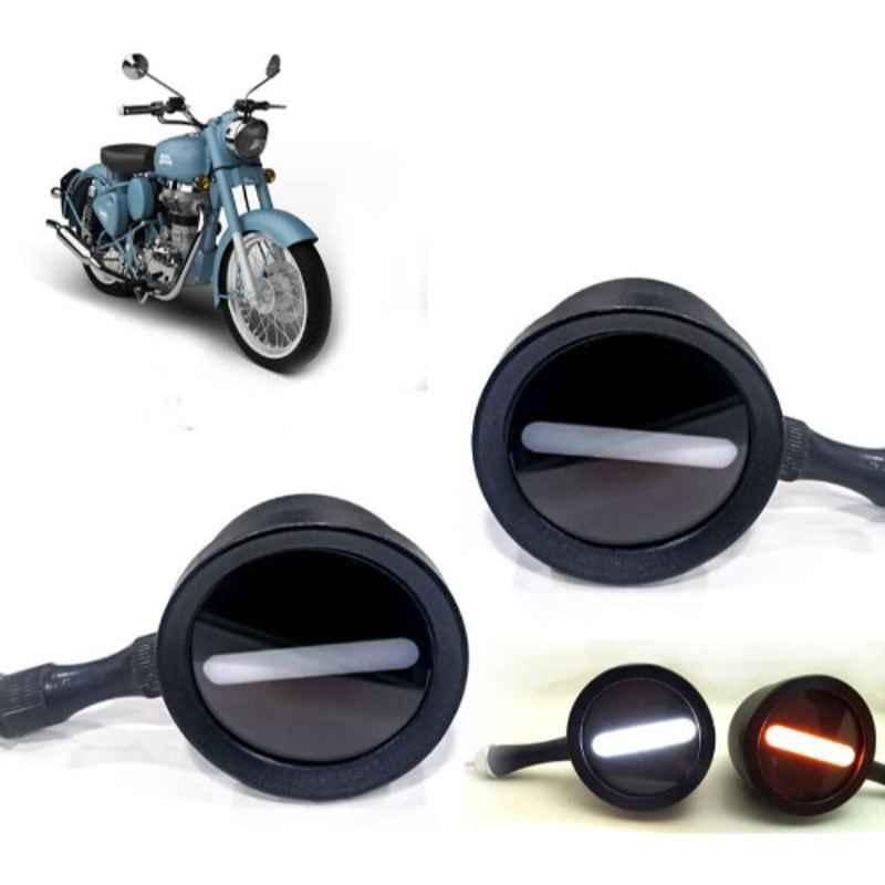 Auto Pearl 2 Pcs 12V Black Bike Front LED Indicator Light Set for Royal Enfield Classic, F324
