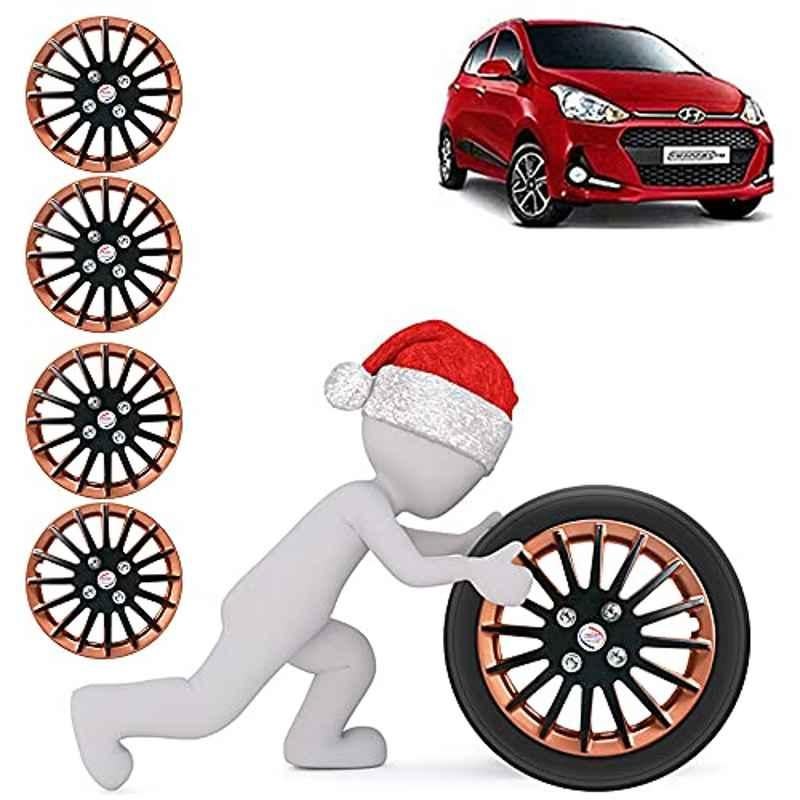Auto Pearl 4 Pcs 14 inch ABS Copper & Black Press Fitting Wheel Cover Set for Hyundai i10 Grand 2017