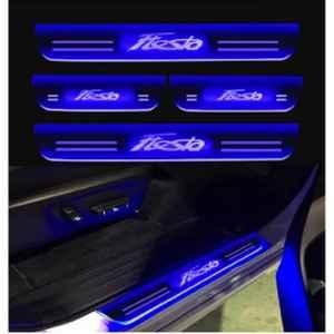 SureStrive 4 Pcs Acrylic Car Side Footstep Set with Blue LED Door Sill Scuff Plate for Ford Fiesta All Model