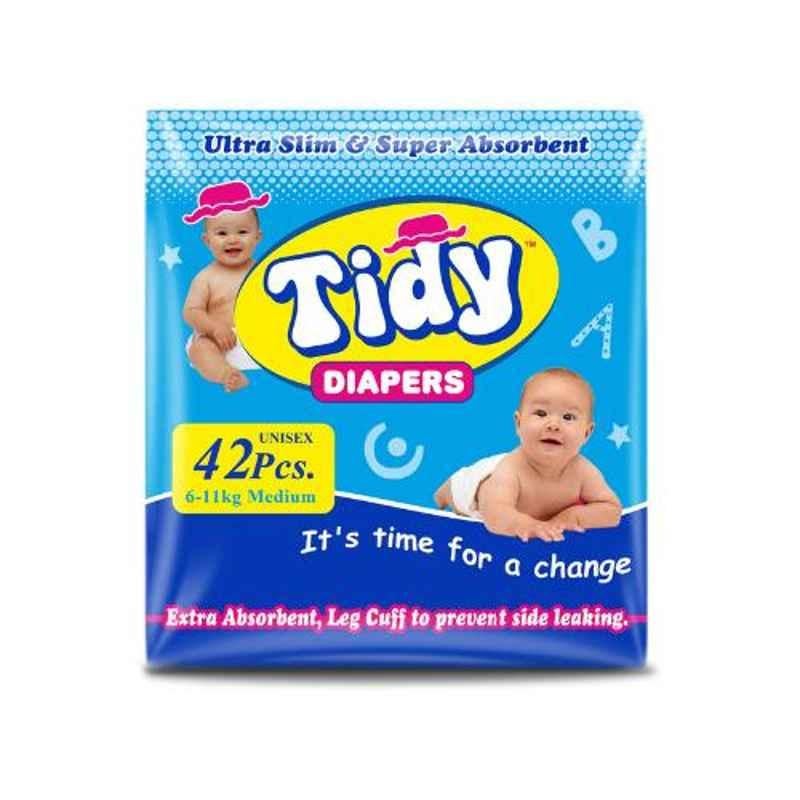 Tidy 42 Pcs Medium Non-Woven Ultra Soft Baby Diapers, TBD-M-4 (Pack of 4)