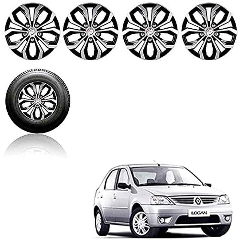 Auto Pearl 4 Pcs 14 inch ABS Silver & Black Press Fitting Wheel Cover Set for Mahindra Logan
