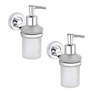 Aligarian Stainless Steel & Glass Silver Chrome Finish Wall Mounted Hand Liquid Shampoo Dispenser (Pack of 2)