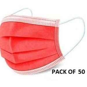 Wellstar 3 Layer Disposable & Reusable Non Woven Red Surgical Mask with Nose Pin & Melt Blown Fabric, COURFUL MASK-49 (Pack of 50)