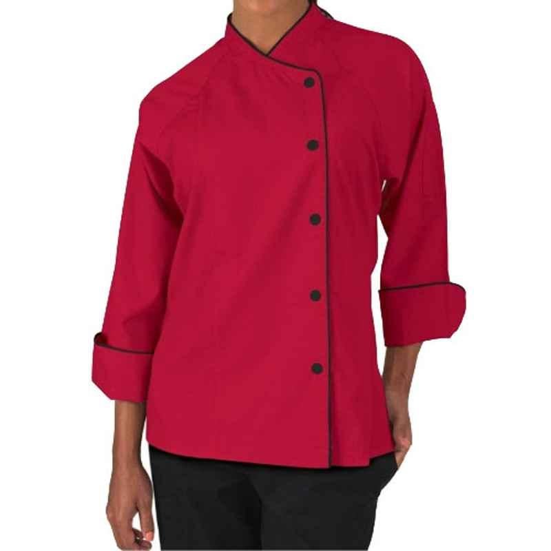 Superb Uniforms Polyester & Cotton Red ¾ Raglan Sleeves Chef Coat for Women, SUW/R/CC01, Size: 2XL