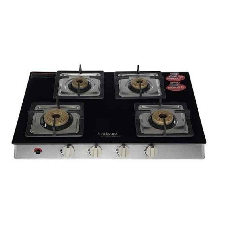 Hindware Lorenzo 4B AI 4 Burner Automatic Ignition Black Glass Gas Stove