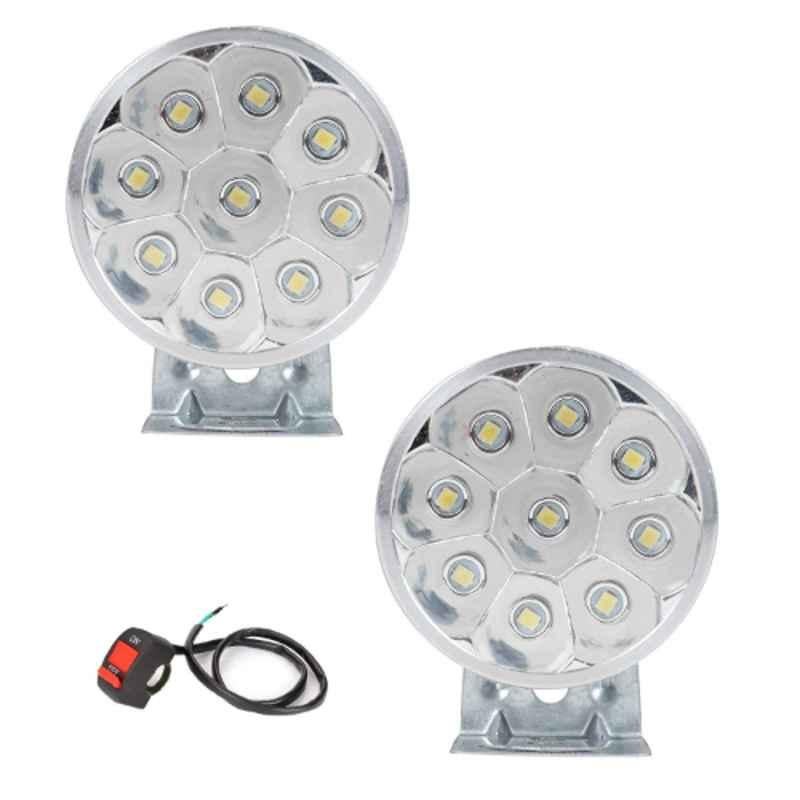 AllExtreme EX9SFS2 2 Pcs 9 LED 3 inch 9W Round Fog Light Lamp with Handlebar Switch Set