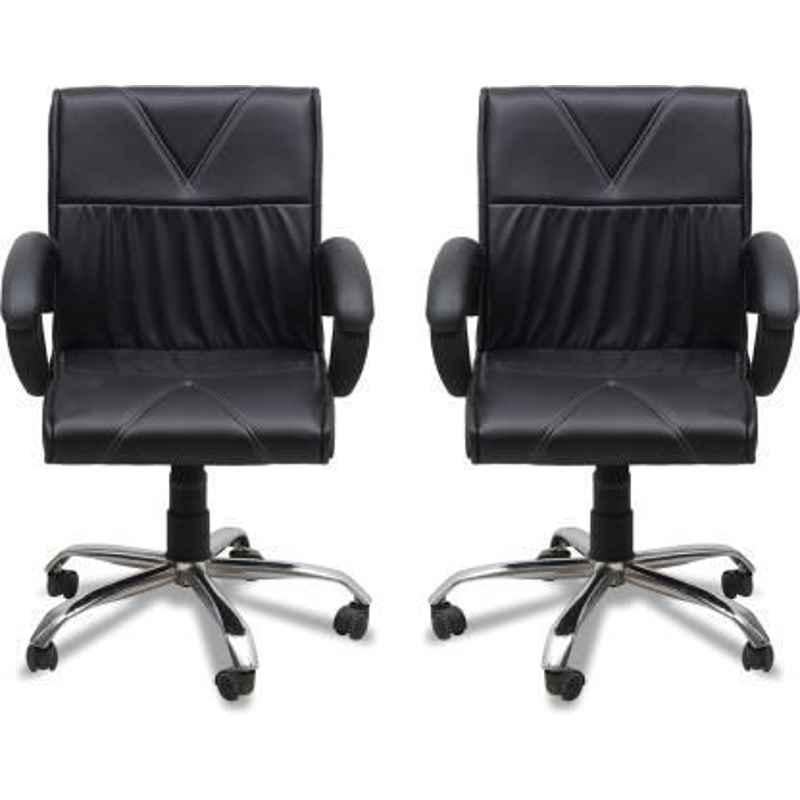 Mezonite KI 216 Black Medium Back Leatherette Office Chair (Pack of 2)