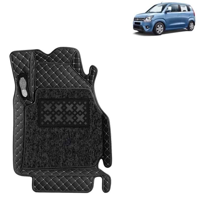 Kingsway 3 Pcs Premium 7D 100% Waterproof & Washable PU Leatherette Classic Black Car Floor Mat Set for Maruti Suzuki Wagon R 2019 Onwards All Model