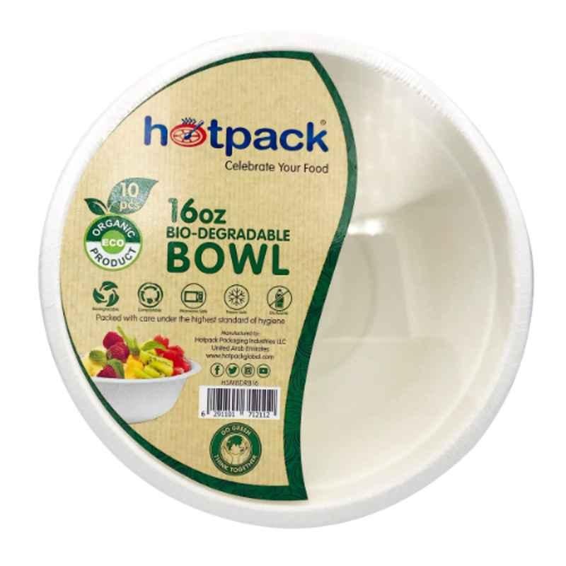 Hotpack 10Pcs 16Oz Paper Bio Degradable Pulp Bowl Set, HSMBDRB16