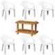 Italica 6 Pcs Polypropylene White Premium Arm Chair & Marble Beige Table with Wheels Set, 9201-6/9509