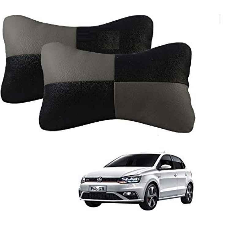 Kozdiko 2 Pcs Leather Grey & Black Neck Rest Car Cushion Pillow Set for Volkswagen Polo GTI