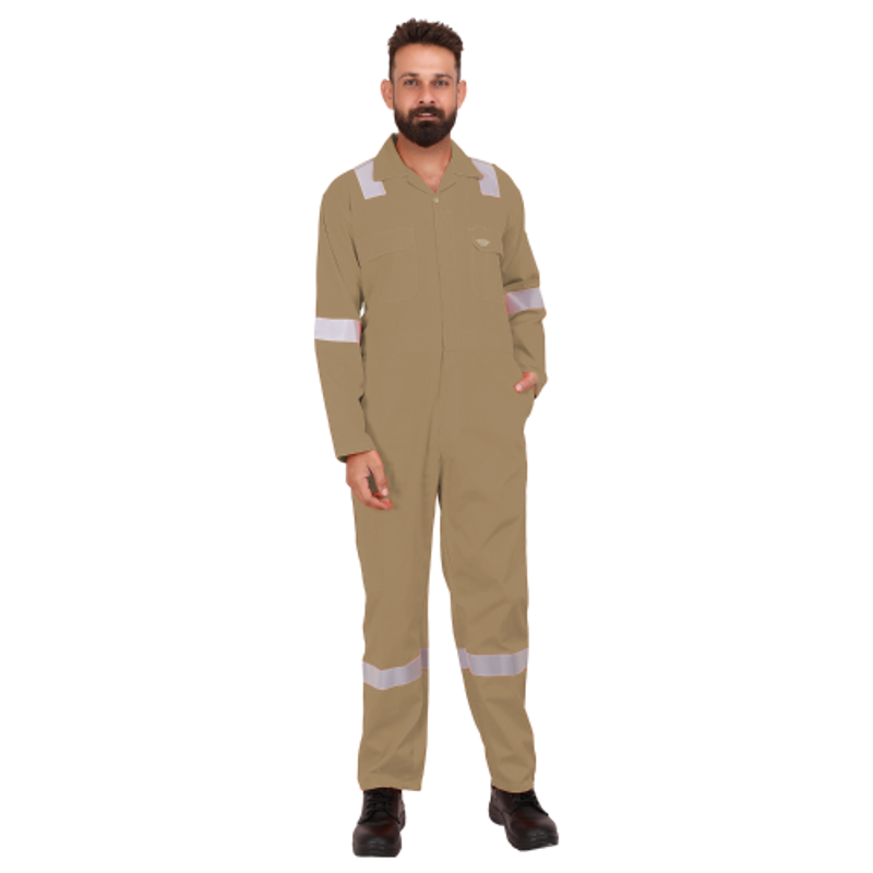 Club Twenty One Workwear Dubai Cotton Khaki Reflective Safety Coverall, 2005, Size: M