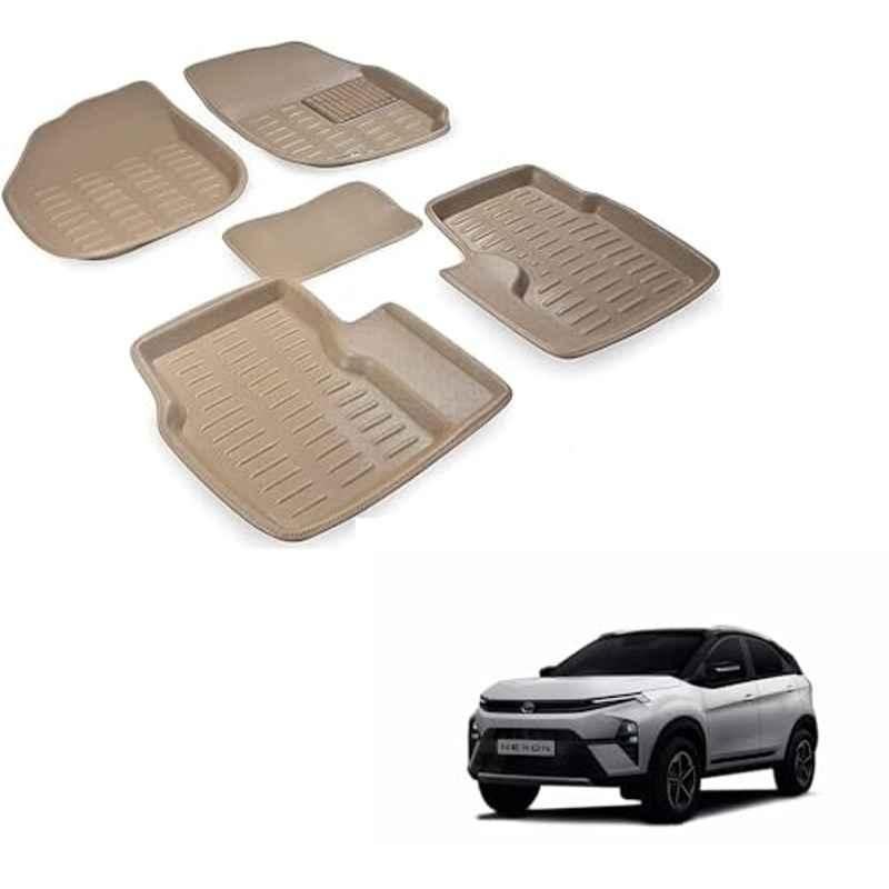 Kozdiko 3D Beige Car Foot Mat Set for Tata Nexon Facelift 2023-Present, xvfcgfcg6