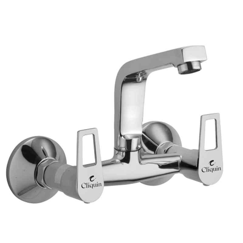 Cliquin Espirion Brass Silver Chrome Finish Dual Lever Sink Mixer for Bathroom & Kitchen