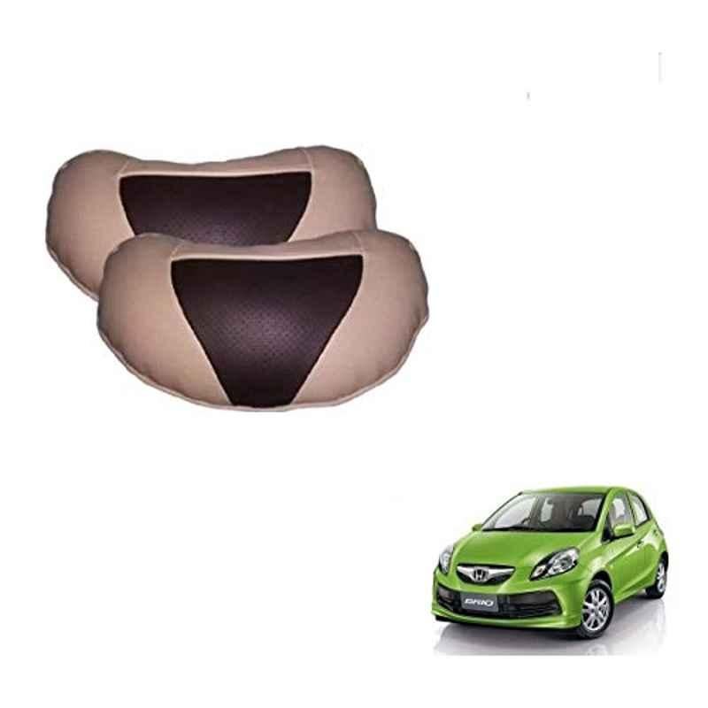 Kozdiko 2 Pcs Beige & Brown Car Neck Rest Cushion Pillow Set for Honda Brio