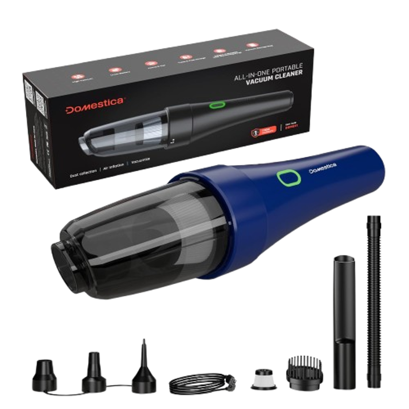 Domestica 9kPa 4-in-1 Blue Cordless Handheld Vacuum Cleaner with HEPA Filter & Multiple Nozzles