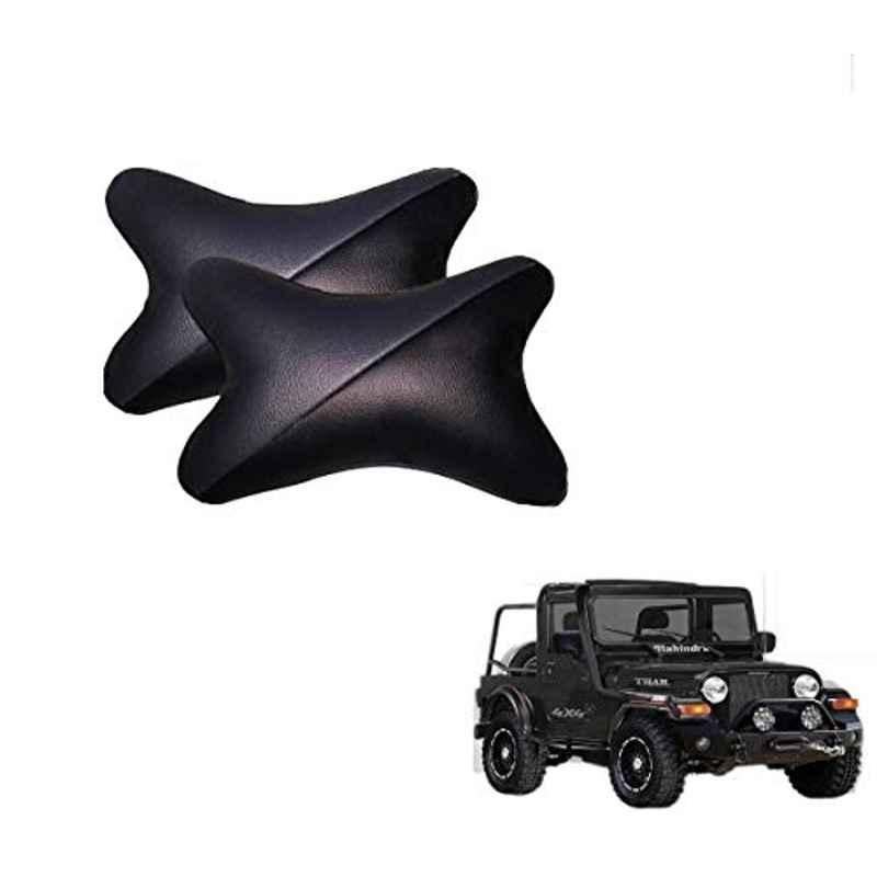 Kozdiko 2 Pcs Memory Foam Grey & Black Car Neck Rest Cushion Pillow Set for Mahindra Thar