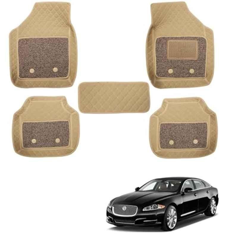 Kozdiko 5 Pcs Waterproof & Luxury 7D Beige Leatherette Car Floor Mats Set for Jaguar XJ
