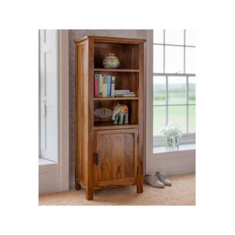 Angel Furniture Solid Sheesham Wood Glossy Finish Brown Tallboy Bookshelf, AF-178H