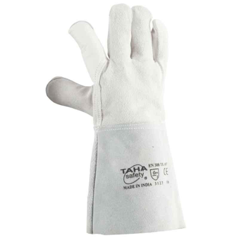 Taha TE107 LG Leather White & Grey Tig Welding Safety Gloves, Size: 35 CMS