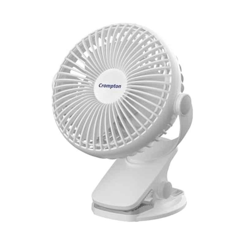 Crompton Siro 2500mAh White Rechargeable Portable Fan, Sweep: 100 mm