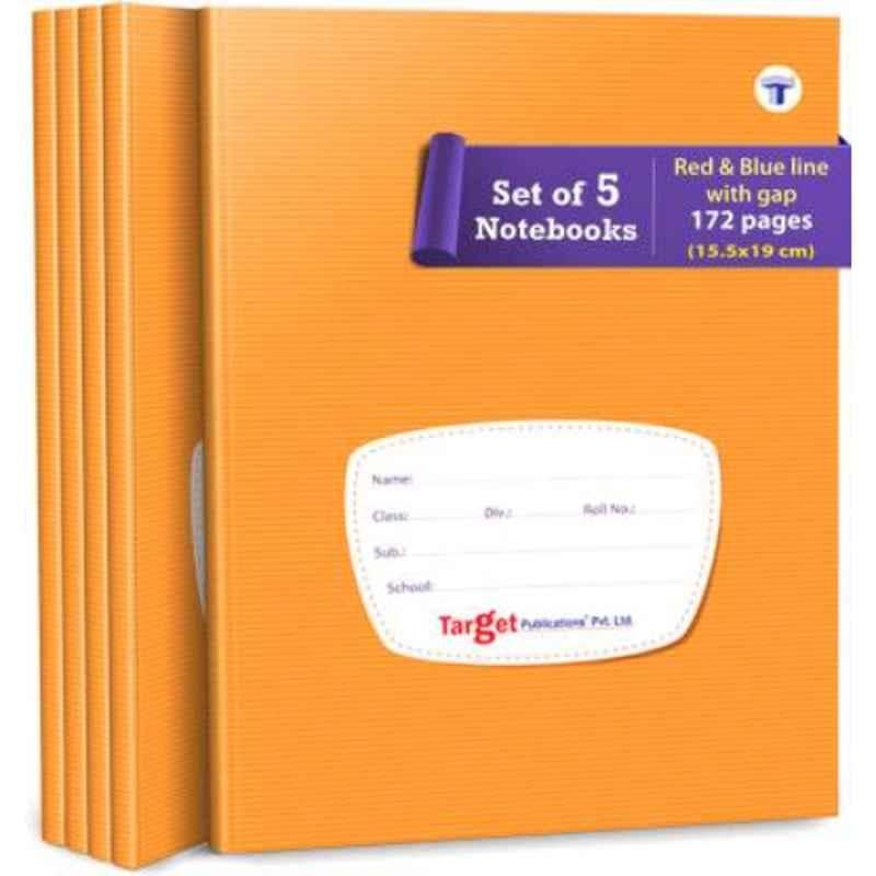 Target Publications Regular 172 Pages Brown Ruled Red & Blue Line Notebook (Pack of 5)