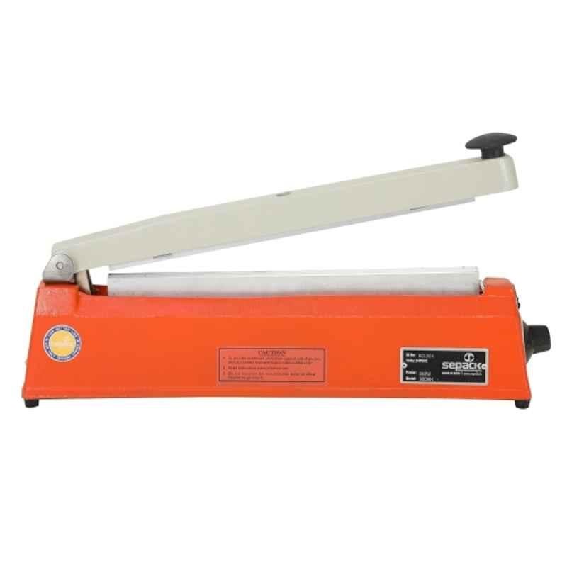 Universal Seal 12 inch Metal Orange Hot Bar Type Hand Sealer Machine for Silver, LD, PP, HM & Laminated Pouches